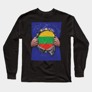 Lithuania Flag European Union Flag Ripped Open - Gift for Lithuanian From Lithuania Long Sleeve T-Shirt